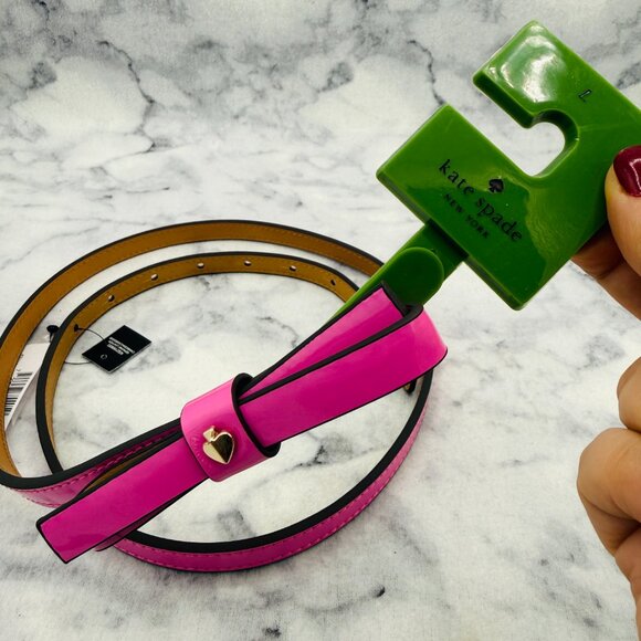 Kate Spade Patent Leather Shoestring Bow Belt Pink,Size L,41in Waist Belt-NEW main image 7